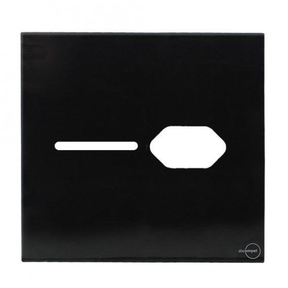 Placa p/ 1 Interruptor + Tomada 4x4 - Novara Glass Preto Brilhante 